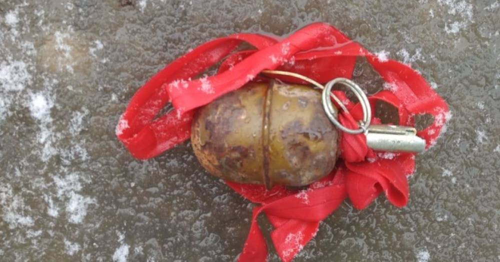 Взрывной "подарок": в Харькове на тротуаре нашли боевую гранату, перевязанную бантиком