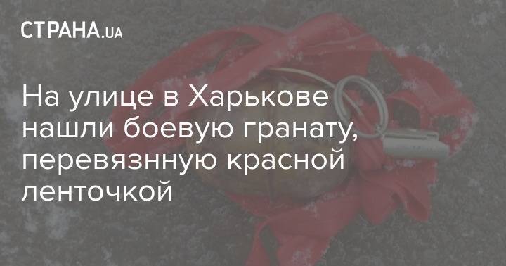 На улице в Харькове нашли боевую гранату, перевязнную красной ленточкой