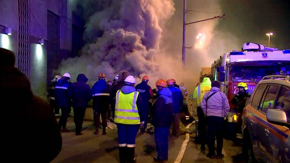Появилось видео с места пожара на Ленинградском проспекте в Москве