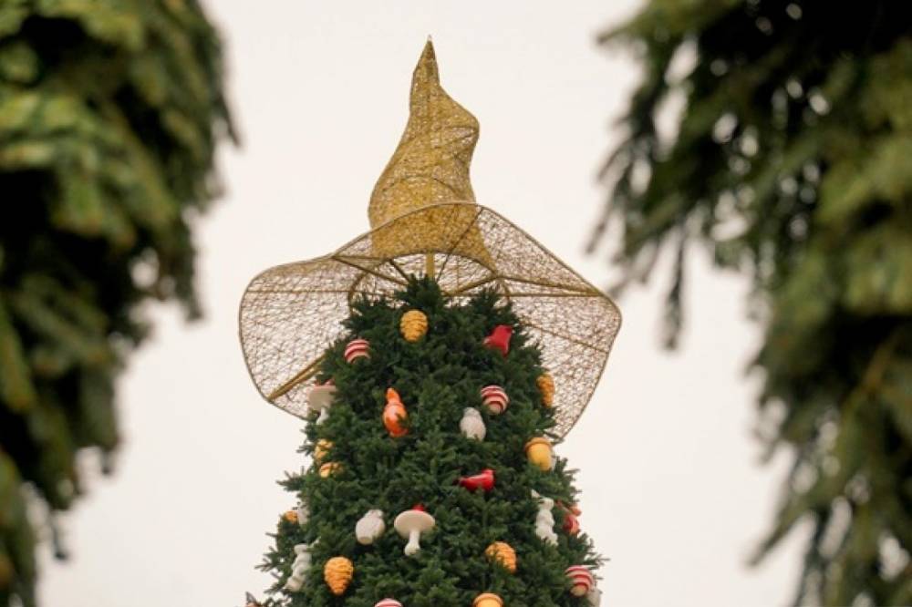 На Софийской площади вновь засияла скандальная шляпа, которую убрали с главной елки (фото)