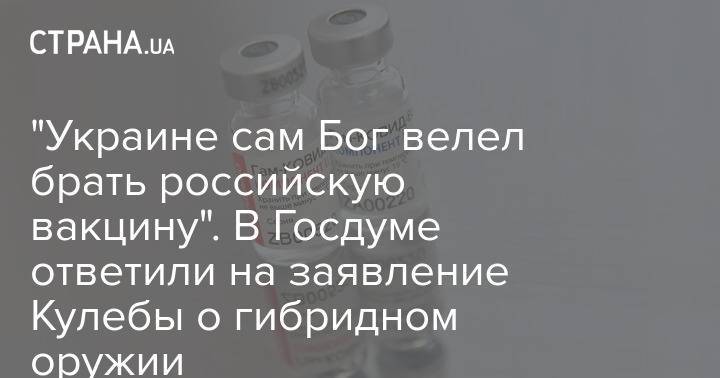 "Украине сам Бог велел брать российскую вакцину". В Госдуме ответили на заявление Кулебы о гибридном оружии