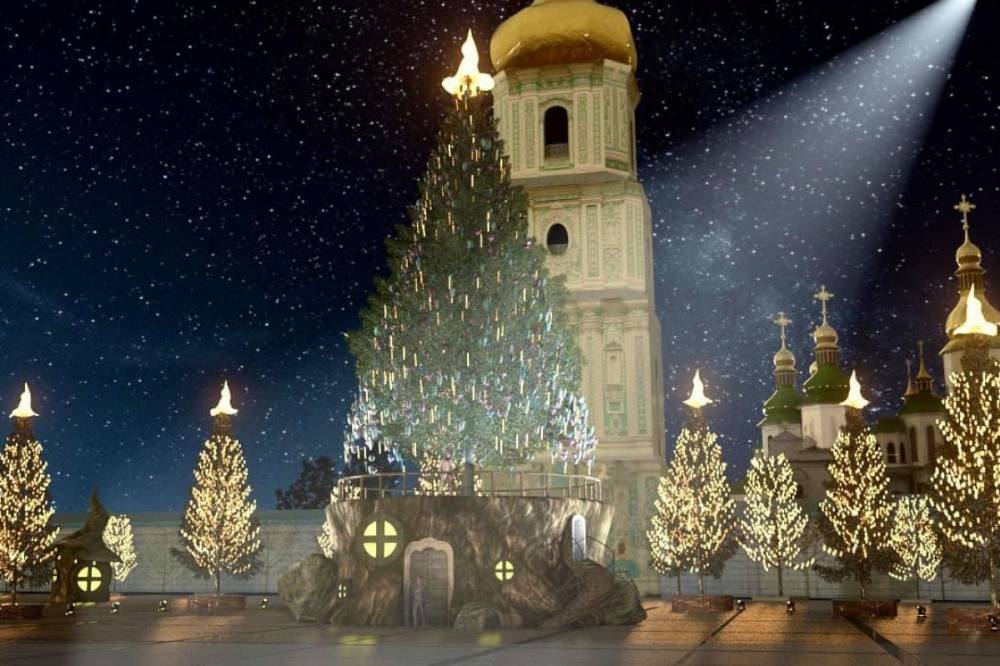 Главная елка Украины "нарядилась" в свои первые украшения (фото)