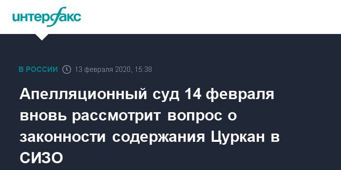 Апелляционный суд 14 февраля вновь рассмотрит вопрос о законности содержания Цуркан в СИЗО