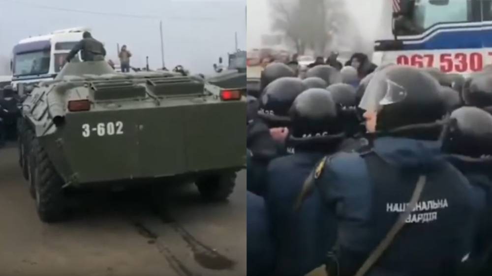 Украинские силовики стянули БТР к бунтующему из-за коронавируса поселку