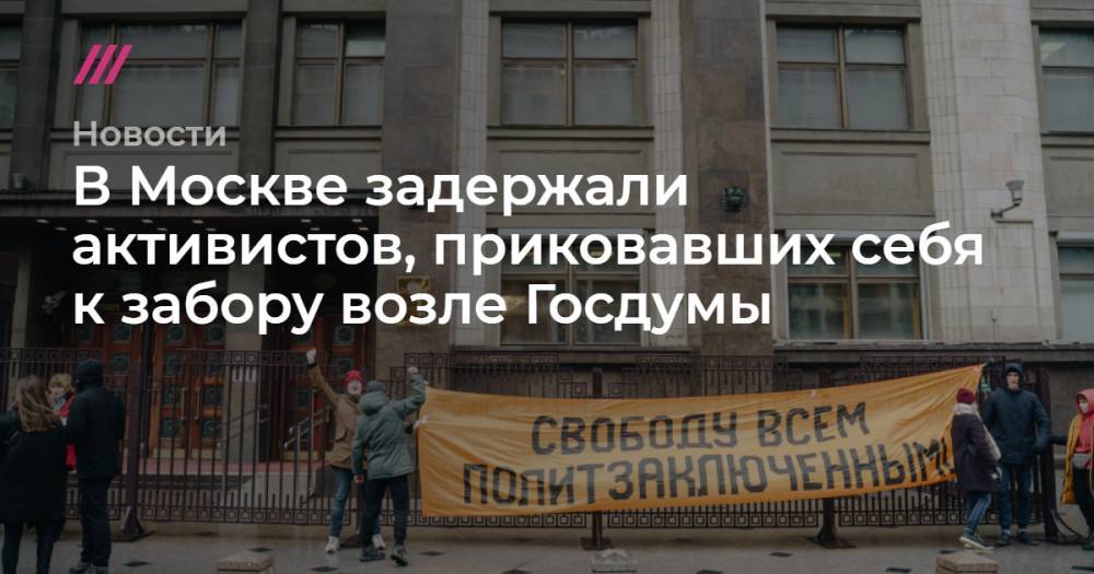 В Москве задержали активистов, приковавших себя к забору возле Госдумы