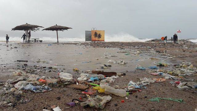 После бури: пляжи Эйлата засыпало морским мусором - видео