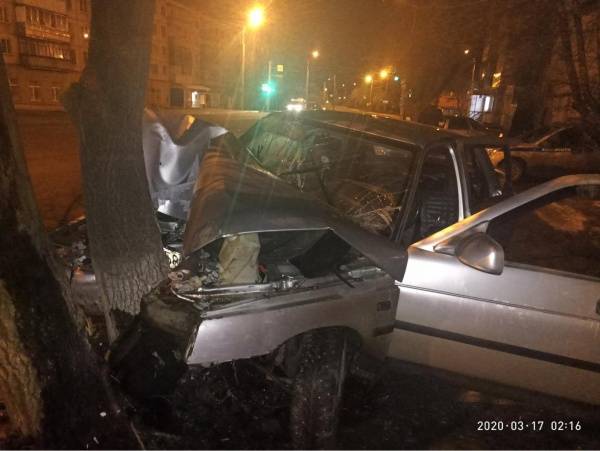 В курганском микрорайоне Рябково пьяный водитель разбился об дерево и отказался ложиться в больницу