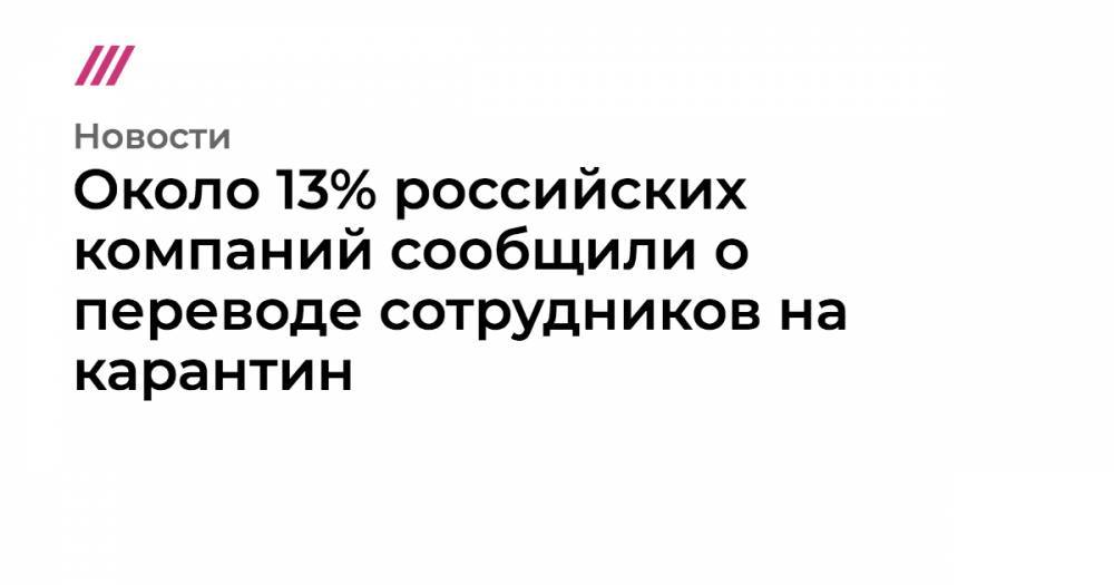 Около 13% российских компаний сообщили о переводе сотрудников на карантин