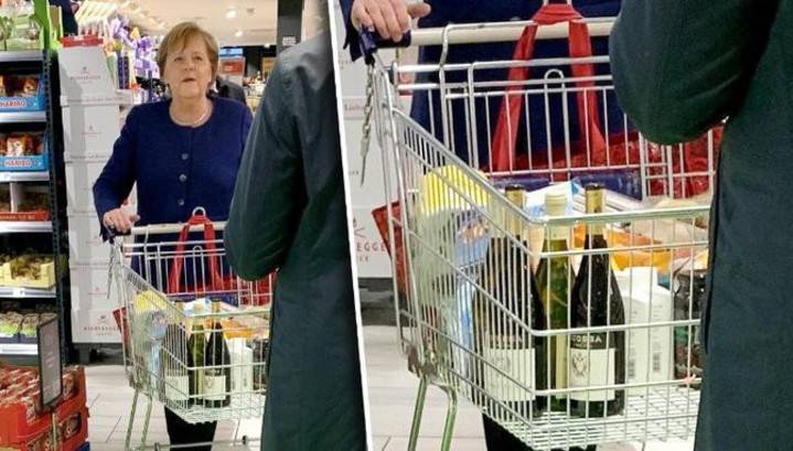 Меркель застали за покупкой вина и туалетной бумаги