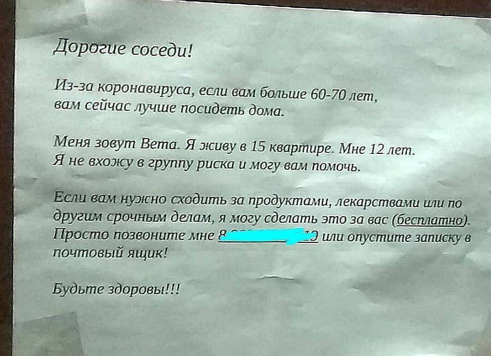 В Воронеже школьница расклеила объявления о покупке продуктов для пожилых