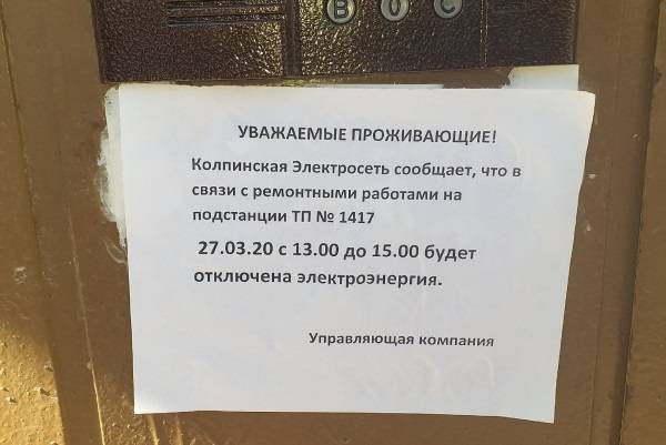 После призыва властей Петербурга работать из дома в Колпино отключат свет