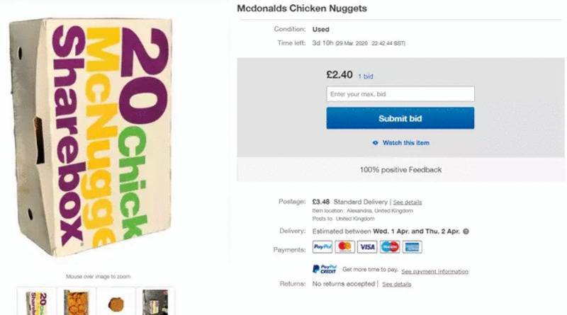 После закрытия McDonald's из-за коронавируса люди продают чизбургеры и наггетсы на eBay