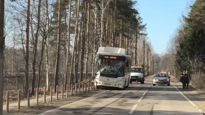 В Ольгино автобус снес столб