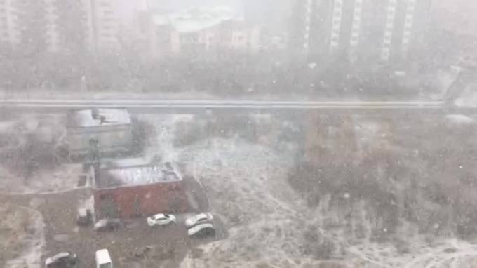 В середине апреля Петербург замело снегом
