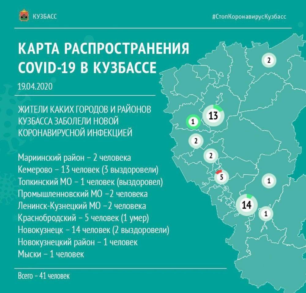 Опубликована карта распространения коронавируса в Кузбассе