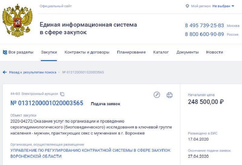 Чиновники в Воронеже разыскивают 100 гомосексуалистов за 248 тысяч бюджетных рублей