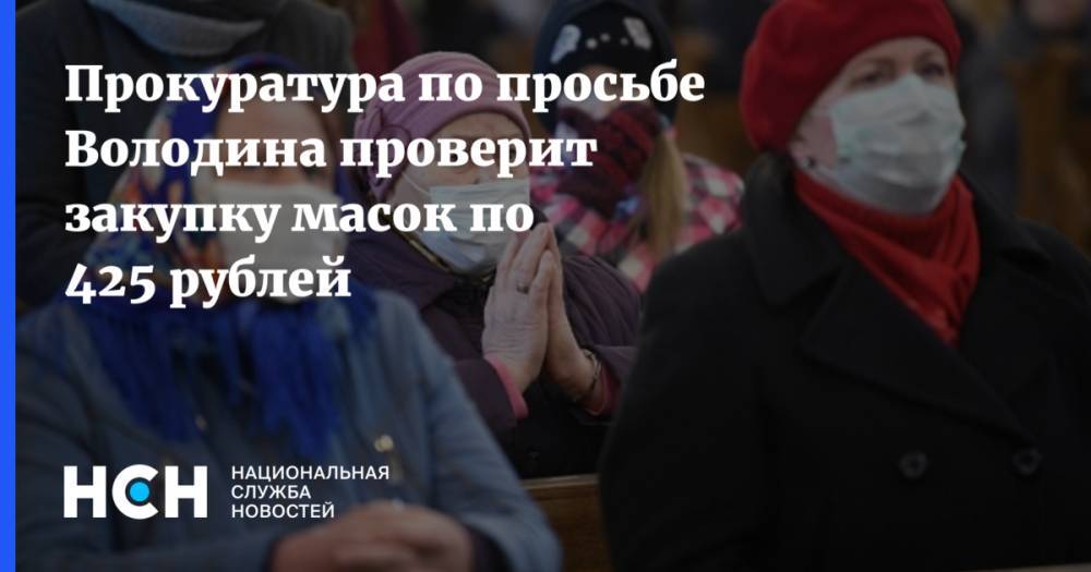 Прокуратура по просьбе Володина проверит закупку масок по 425 рублей