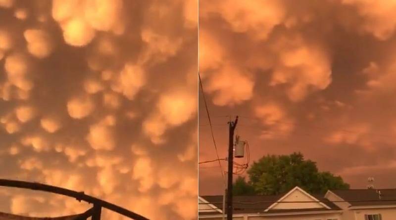 В США после шторма появились ярко-оранжевые облака необычной формы (видео)
