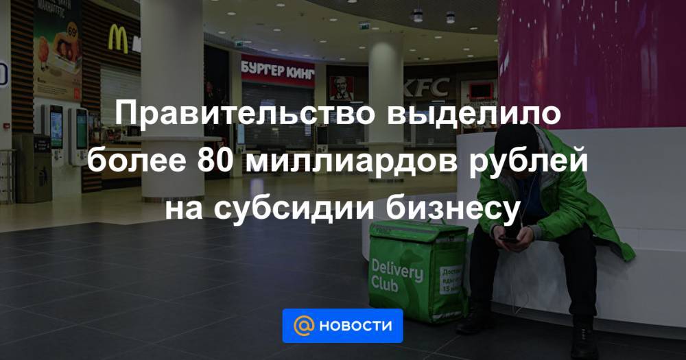 Правительство выделило более 80 миллиардов рублей на субсидии бизнесу