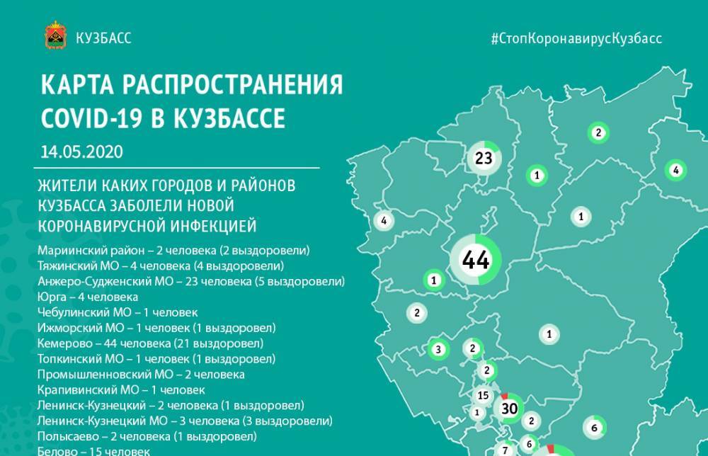 Опубликована карта распространения коронавируса в Кузбассе на 14 мая