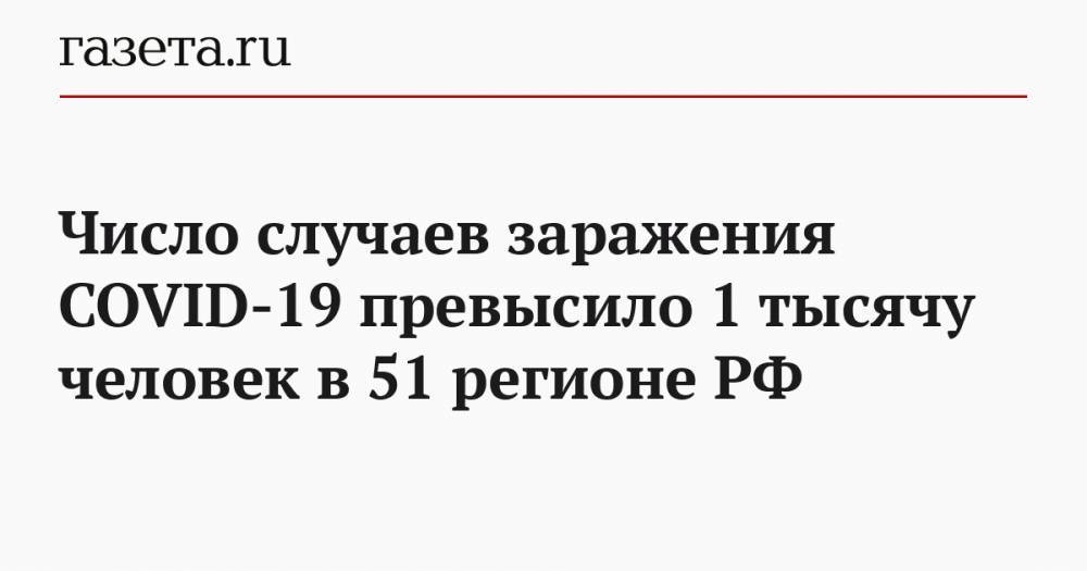 Число случаев заражения COVID-19 превысило 1 тысячу человек в 51 регионе РФ