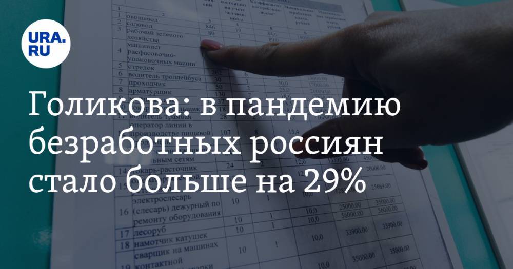 Голикова: в пандемию безработных россиян стало больше на 29%