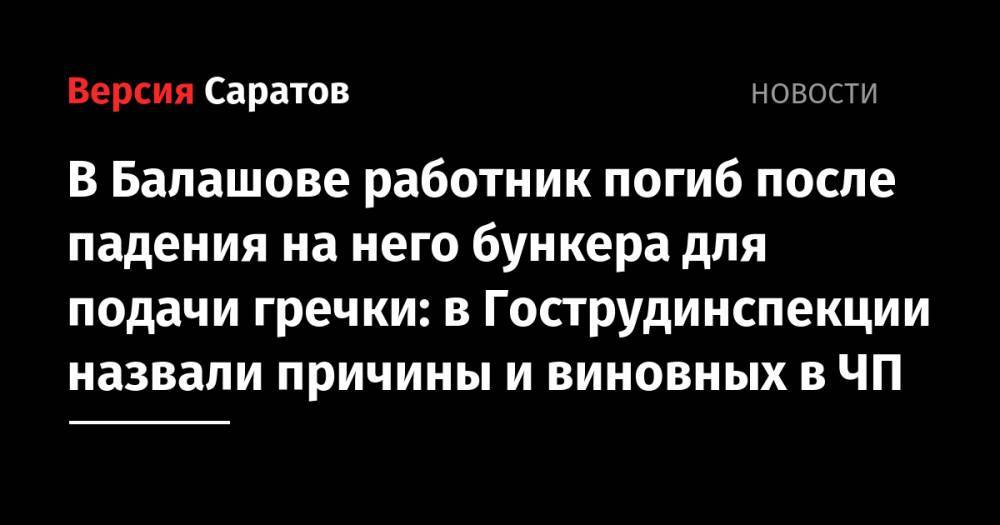 В Балашове работник погиб после падения на него бункера для подачи гречки: в Гострудинспекции назвали причины и виновных в ЧП