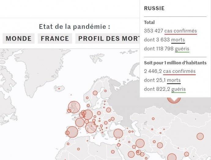 Французская газета Le Monde опубликовала карту распространения коронавируса с "российским" Крымом