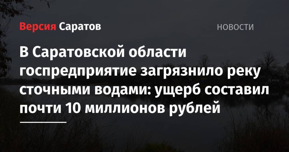 В Саратовской области госпредприятие загрязнило реку сточными водами: ущерб составил почти 10 миллионов рублей