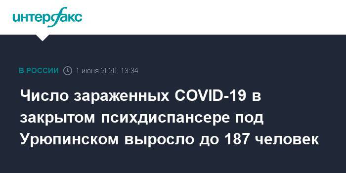 Число зараженных COVID-19 в закрытом психдиспансере под Урюпинском выросло до 187 человек