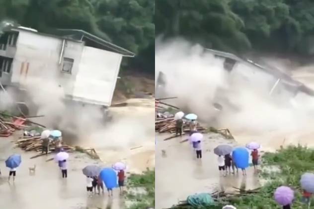 Трехэтажный дом в Китае ушел под воду из-за наводнения