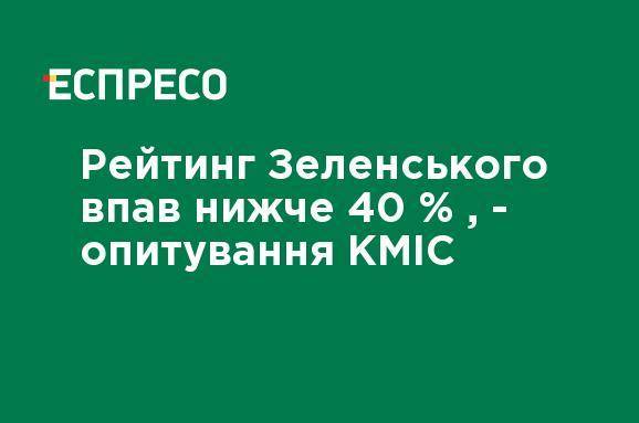 Рейтинг Зеленского упал ниже 40%, - опрос КМИС