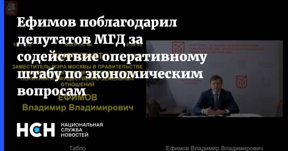 Ефимов поблагодарил депутатов МГД за содействие оперативному штабу по экономическим вопросам