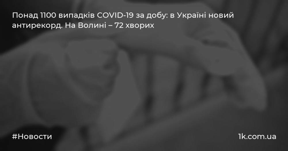Понад 1100 випадків COVID-19 за добу: в Україні новий антирекорд. На Волині – 72 хворих