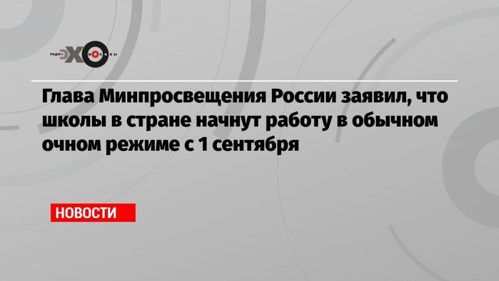 Глава Минпросвещения России заявил, что школы в стране начнут работу в обычном очном режиме с 1 сентября