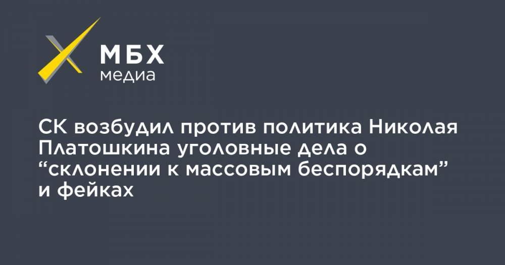 СК возбудил против политика Николая Платошкина уголовные дела о “склонении к массовым беспорядкам” и фейках
