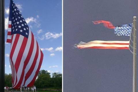 Самый большой флаг США, который находился в Висконсине разорвала молния