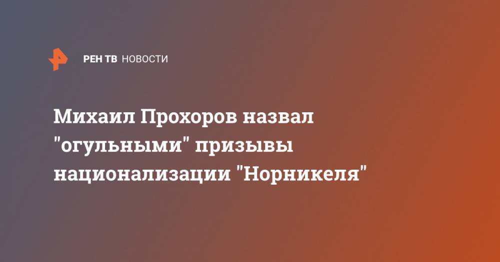 Михаил Прохоров назвал "огульными" призывы национализации "Норникеля"