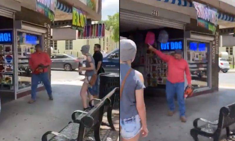 В США владелец магазина отогнал митингующих бензопилой