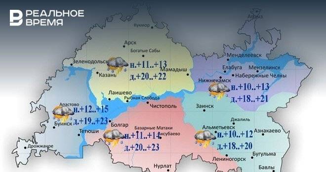 В Татарстане ожидается дождь, местами град и до +23˚