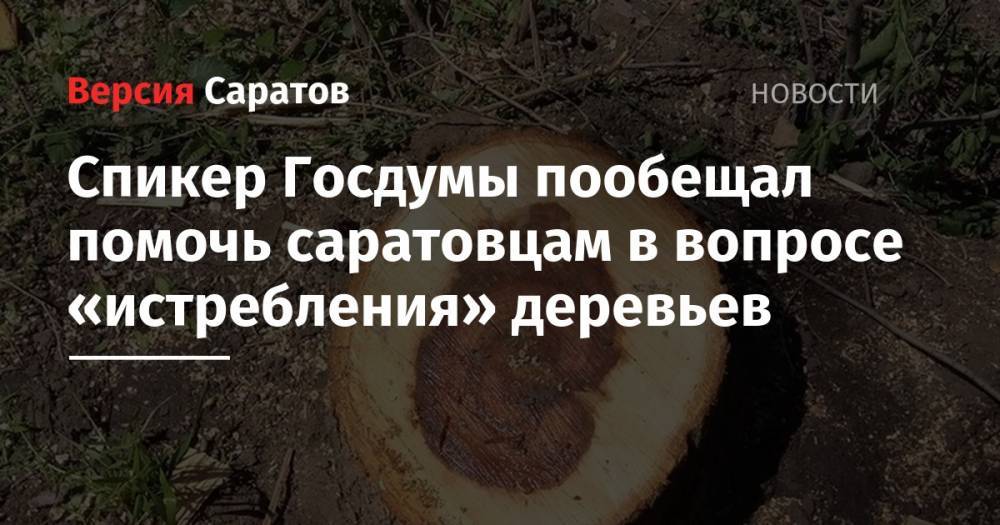 Спикер Госдумы пообещал помочь саратовцам в вопросе «истребления» деревьев