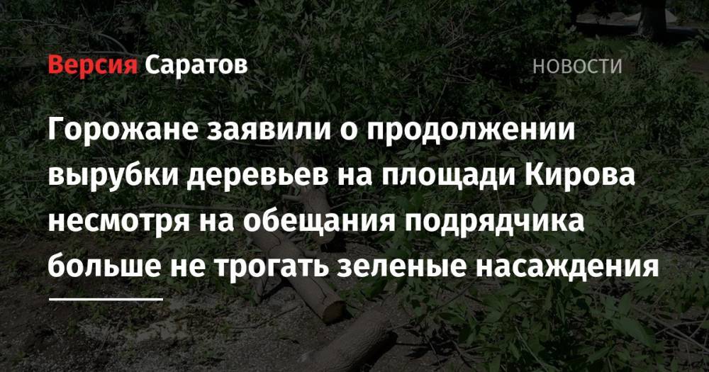 Горожане заявили о продолжении вырубки деревьев на площади Кирова несмотря на обещания подрядчика больше не трогать зеленые насаждения