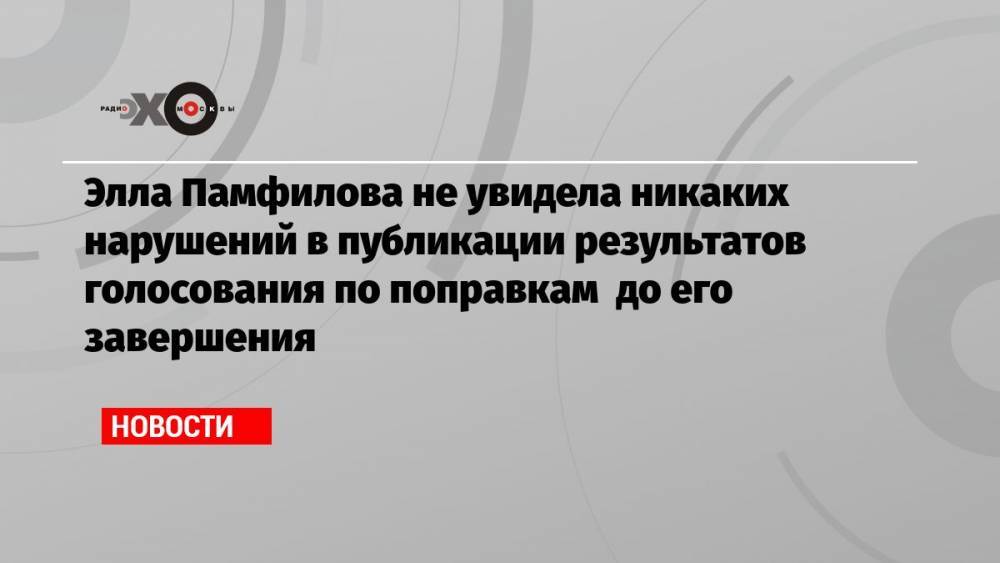 Элла Памфилова не увидела никаких нарушений в публикации результатов голосования по поправкам до его завершения