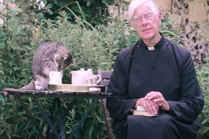 Кот священника из Англии попытался сорвать онлайн-проповедь и развеселил Сеть