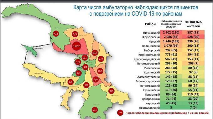 Появились данные о заболевании коронавирусом по районам Петербурга