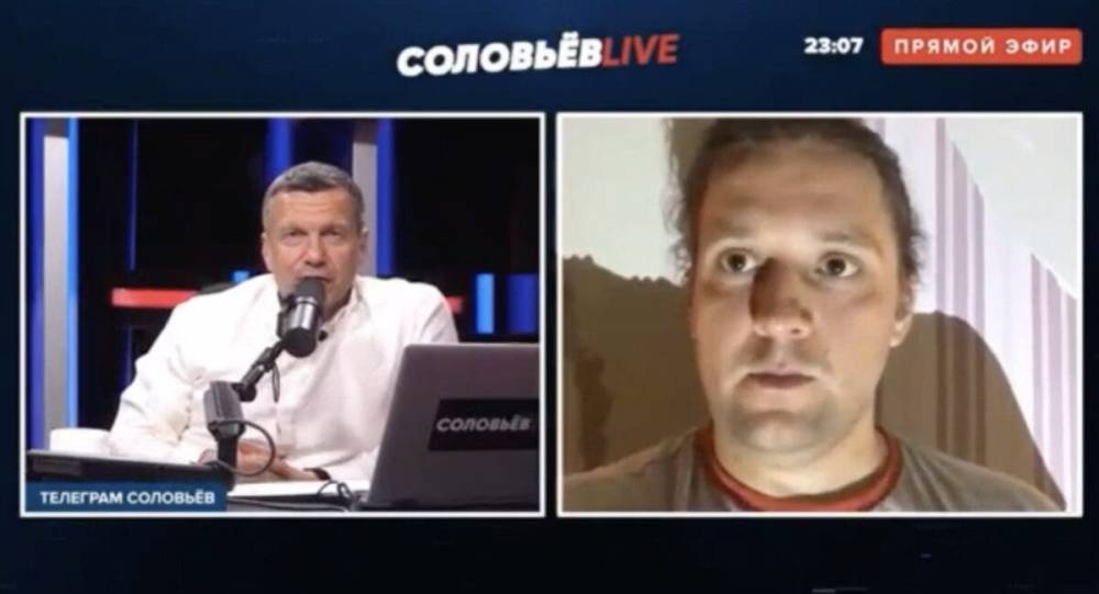 Белорусский рабочий показал в прямом эфире член кремлевскому пропагандисту Соловьеву: видео 18+