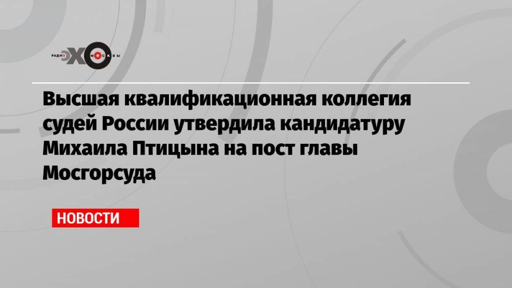 Высшая квалификационная коллегия судей России утвердила кандидатуру Михаила Птицына на пост главы Мосгорсуда