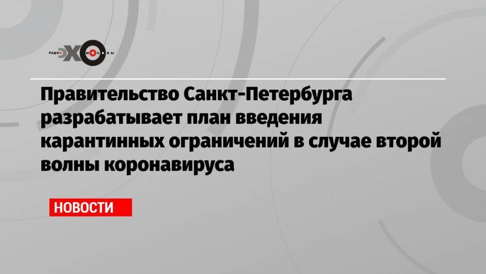 Правительство Санкт-Петербурга разрабатывает план введения карантинных ограничений в случае второй волны коронавируса