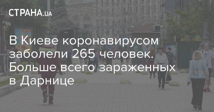 В Киеве коронавирусом заболели 265 человек. Больше всего зараженных в Дарнице