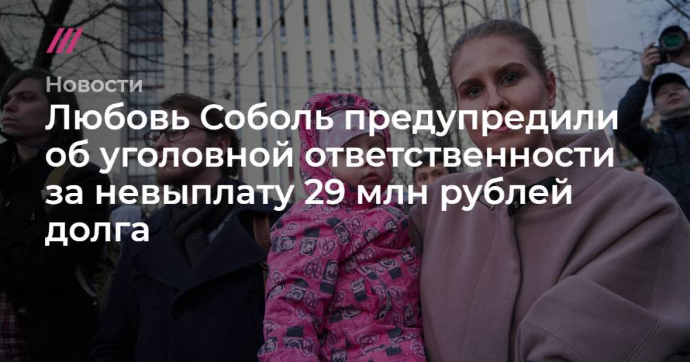 Любовь Соболь предупредили об уголовной ответственности за невыплату 29 млн рублей долга